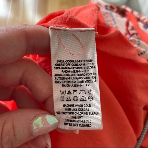 Free People Orange Multi Print Keyhole Tie Neck Sleeveless Mini Tent Dress EUC S - Picture 7 of 9